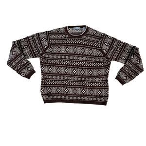 Retro Y2K 2000s Brown Fair Isle Pullover Knit Sweater Wmns L Cottagecore